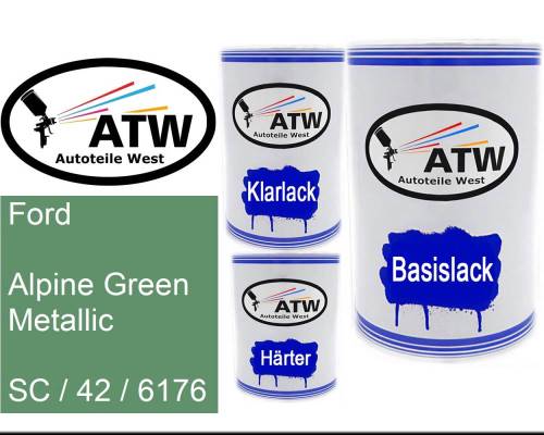 Ford, Alpine Green Metallic, SC / 42 / 6176: 500ml Lackdose + 500ml Klarlack + 250ml Härter - Set, von ATW Autoteile West.